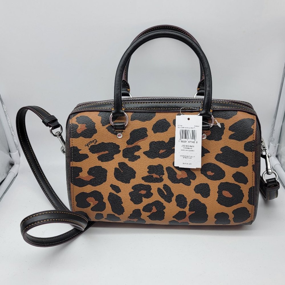 Coach Rowan Satchel in Signature Canvas Leopard Print CC758 Light Saddle Multi - Picture 2 of 10
